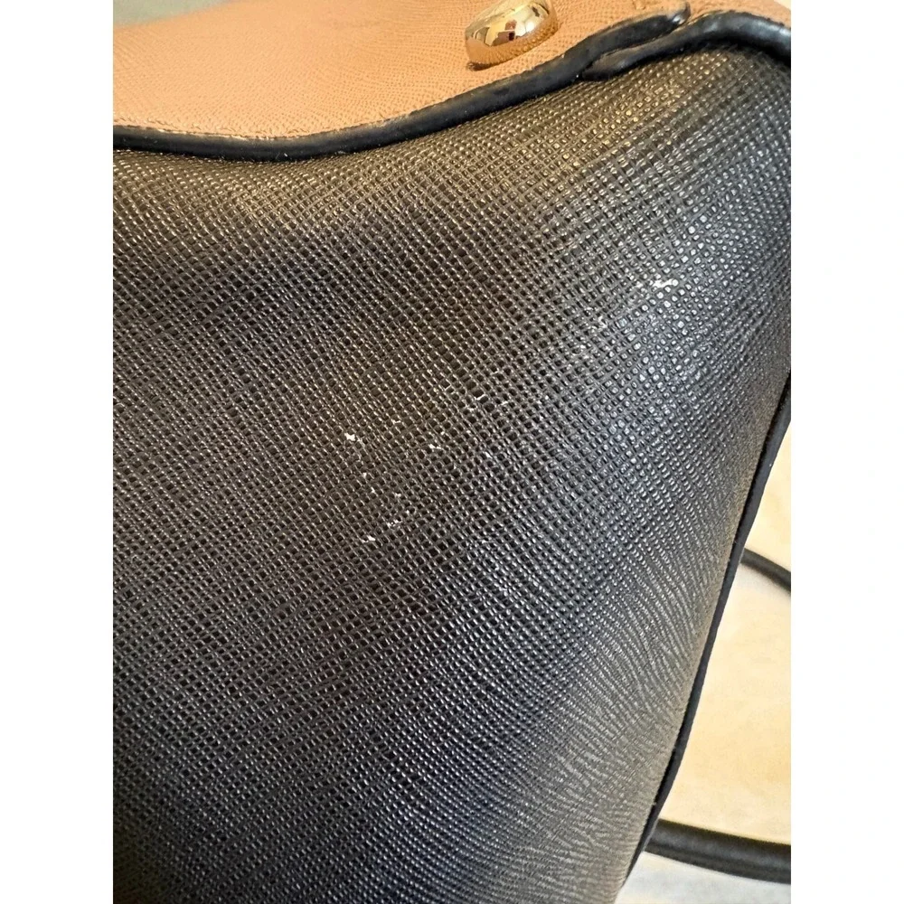 Kate Spade New York Saffiano Leather Tote Bag Black Taupe Colorblock Handbag